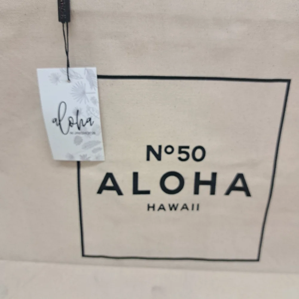 Workshop 28 No. 50 ALOHA Canvas Tote Bag, Cream/Black, Made In Hawai'i, NWOT - Picture 3 of 4